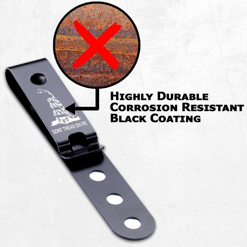 Holstex HolsterSmith Universal Metal Belt Clip for Holster Making - (Model 5) - (3-Hole) - (Tactical Black) - (w/Don’t Tread On Me Engraving) - (2 Pack) - Image 4